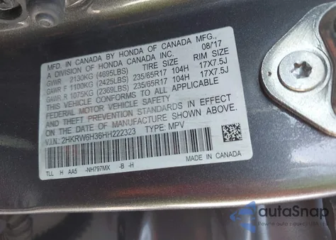 2017 Honda Cr-V Lx z USA, uszkodzony, nr VIN 2HKRW6H36HH222323